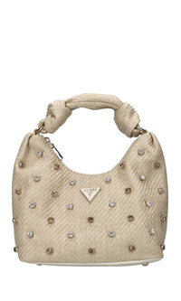 Borsa in rafia con applicazioni gioiello 