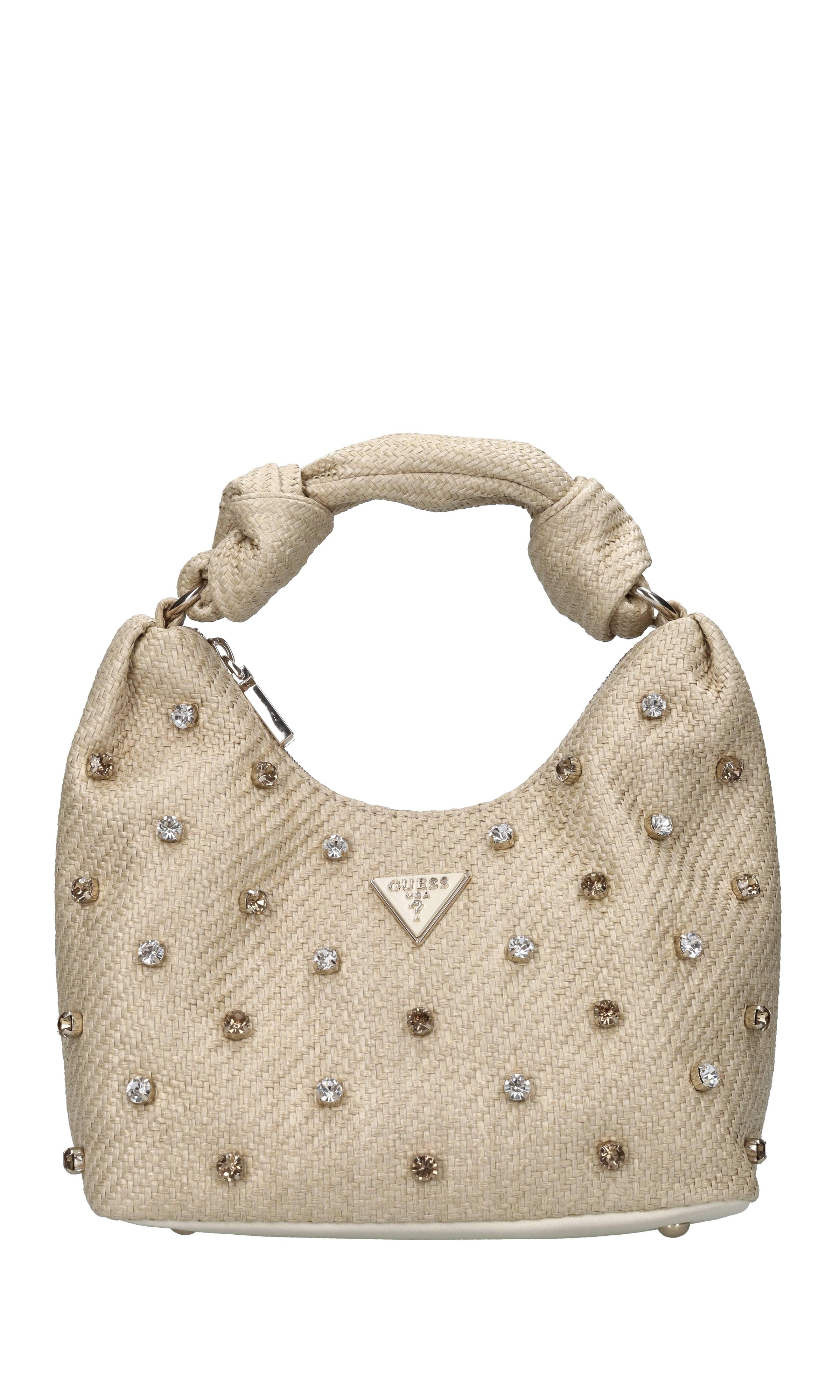 Borsa in rafia con applicazioni gioiello 