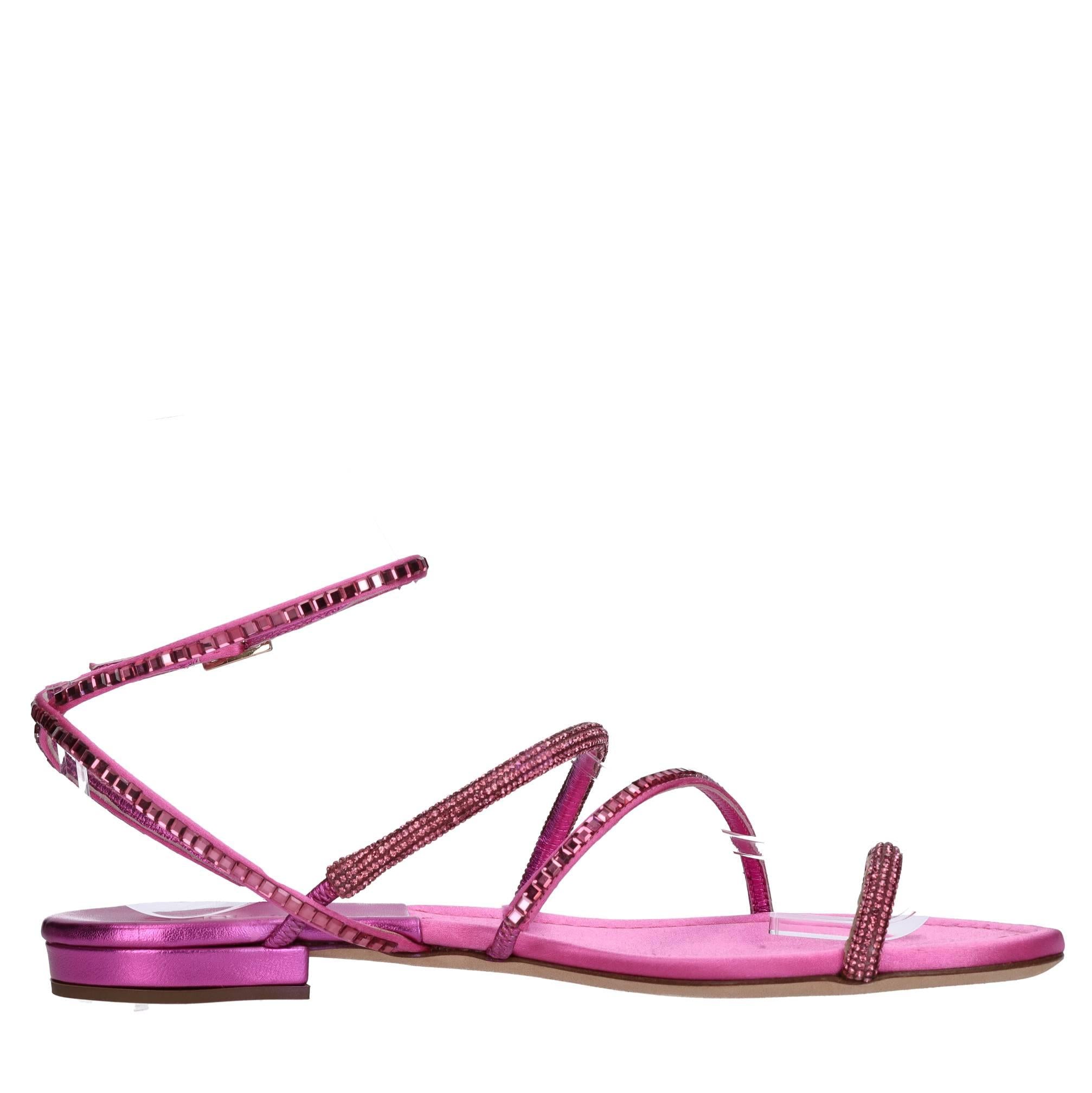 Sandali flat in raso cristalli e strass 