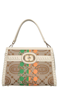 Borsa monogram in pelle e tessuto 
