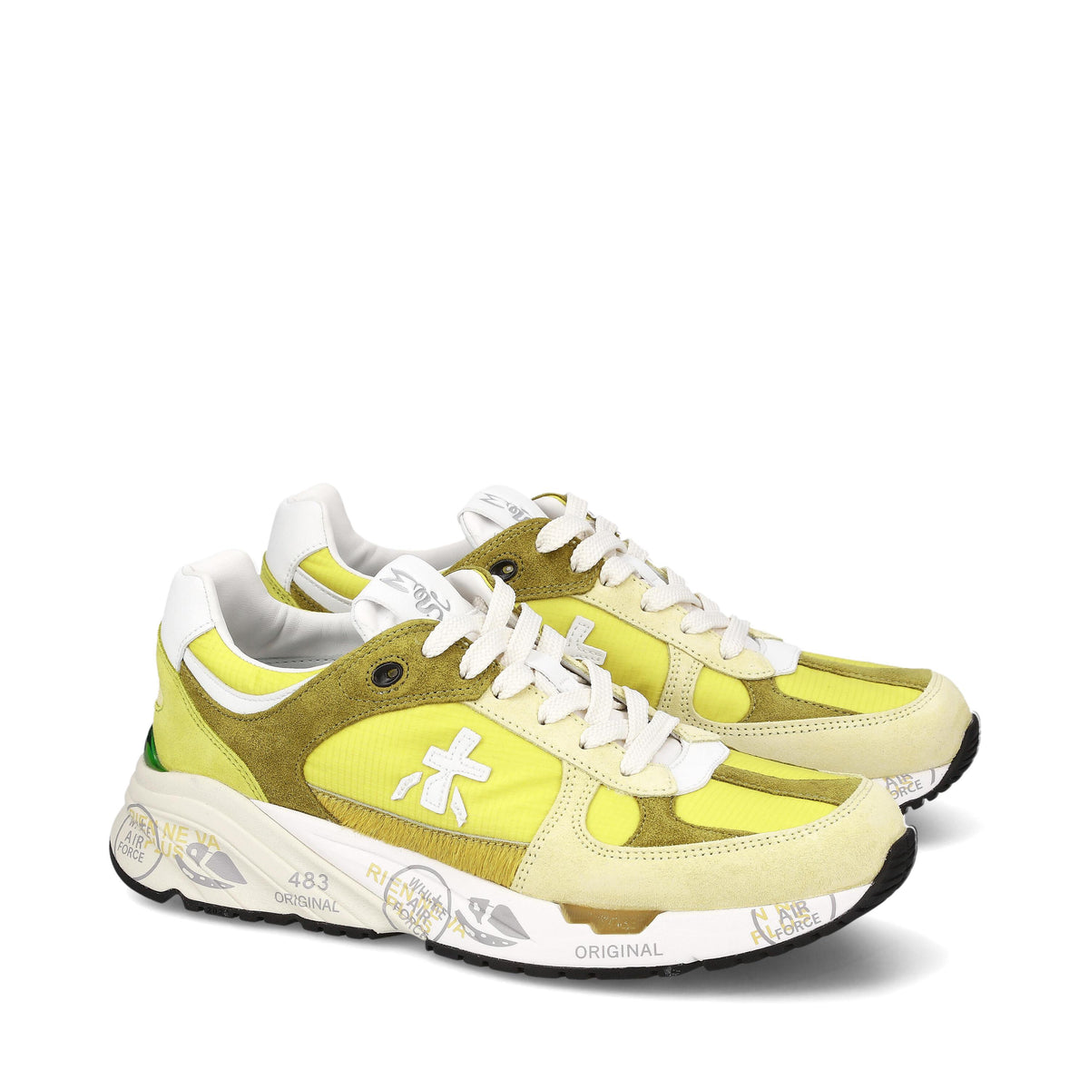 Sneakers in pelle scamosciata, tessuto e inserti in pelle 