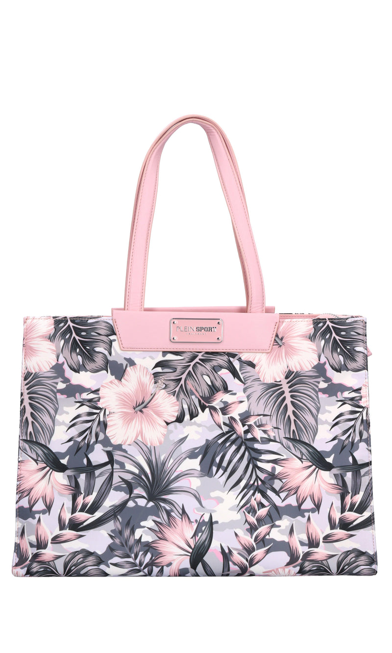 Borsa in tessuto con inserti in ecopelle 