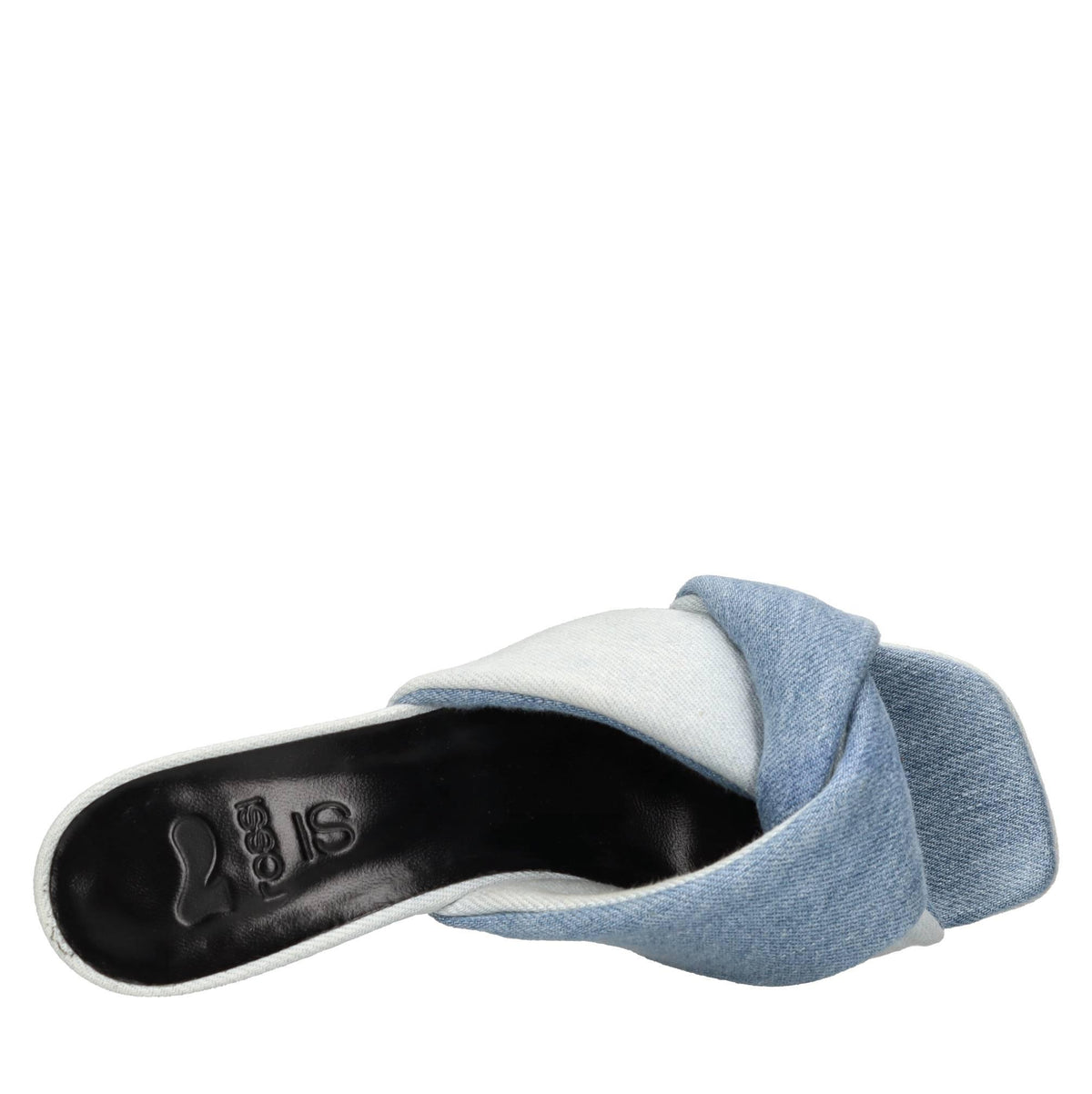 Mules in pelle e tessuto 