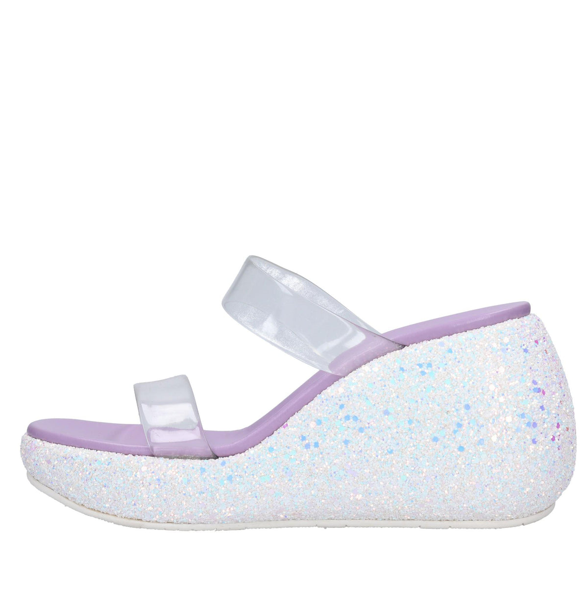 Mules Zeppa in plexi e glitter 