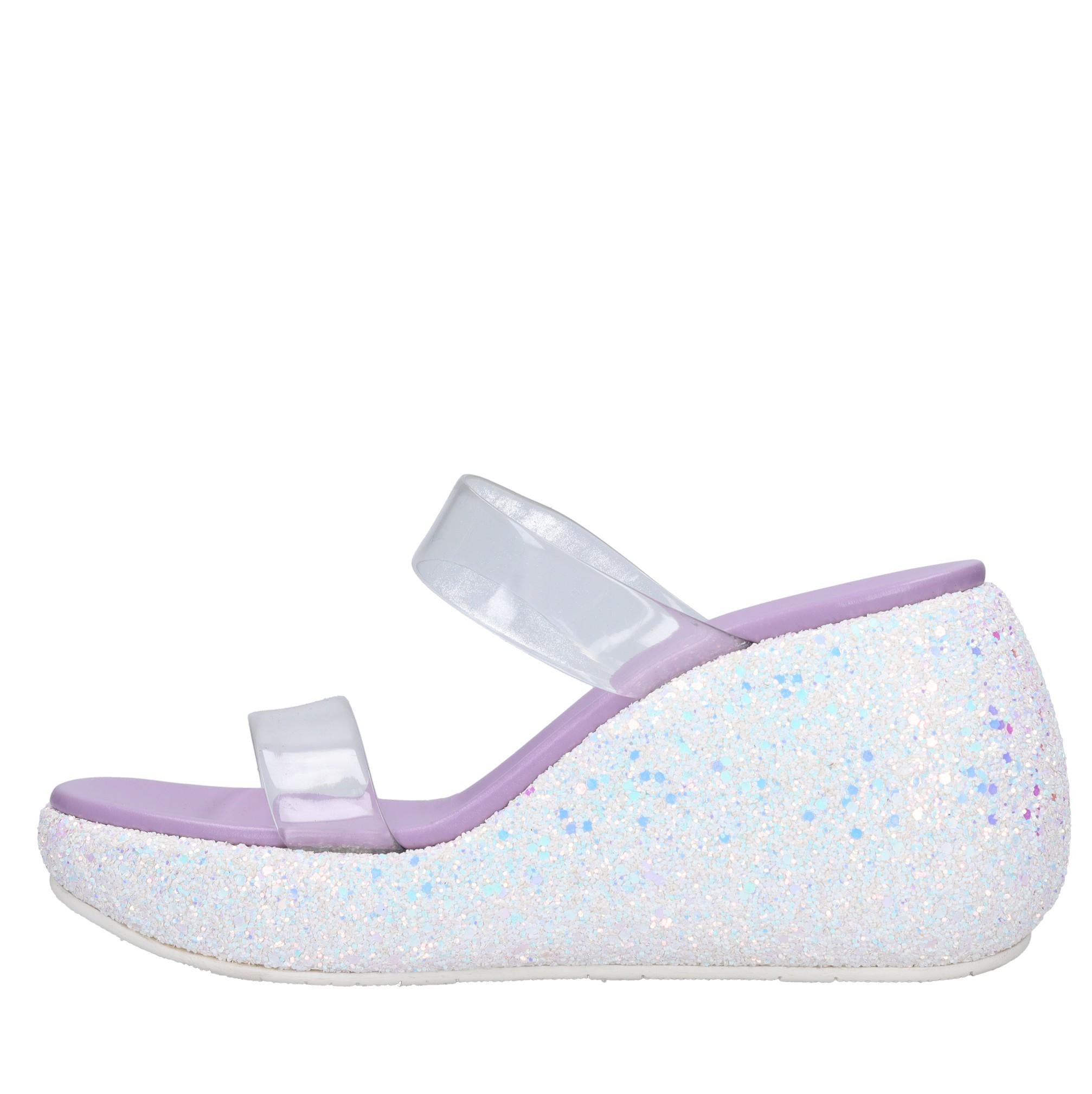 Mules Zeppa in plexi e glitter 