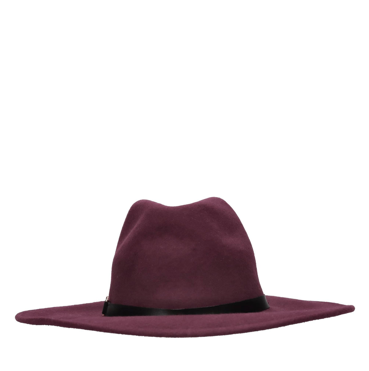 Cappello a tesa larga in feltro con banda in ecopelle ed accessorio color oro 
