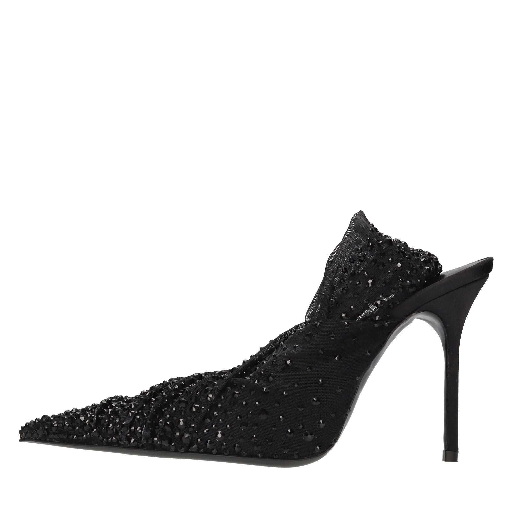 Décolleté slingback in tulle e strass 