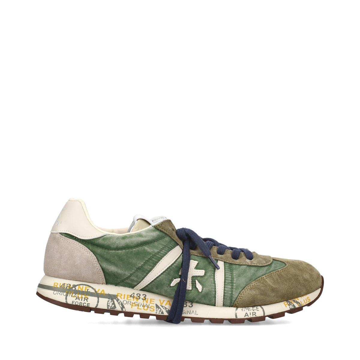 Sneakers in pelle scamosciata, tessuto e inserti in pelle 