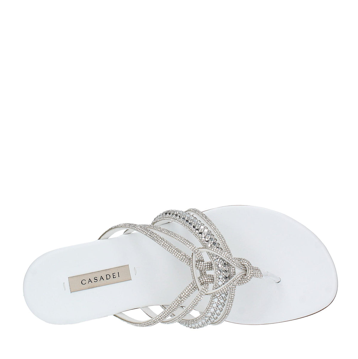 Sandali Flat infradito CASADEI modello STRATOSPHERE tessuto strass e pelle 