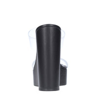 Sandali Mules Zeppa in pelle e plexi 
