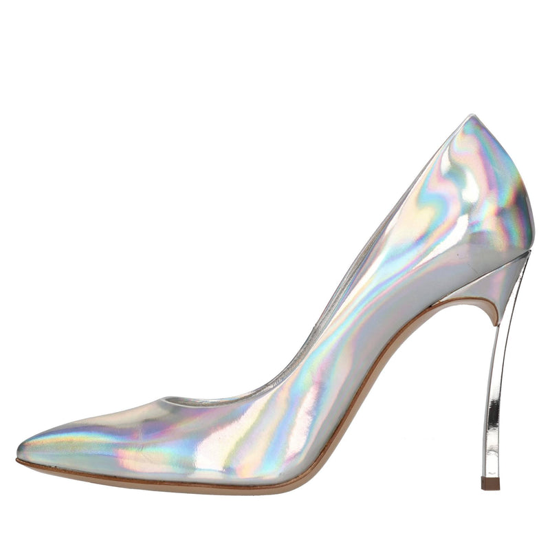 Décolleté Blade in pelle laminata argento specchiato 