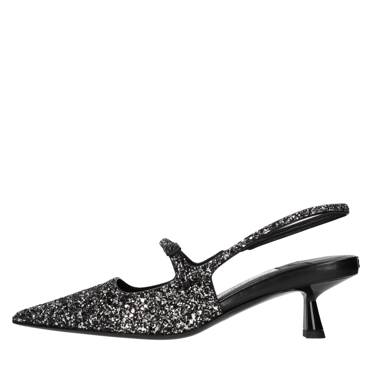 Décolleté slingback in pelle e glitter 