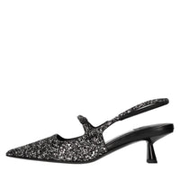 Décolleté slingback in pelle e glitter 