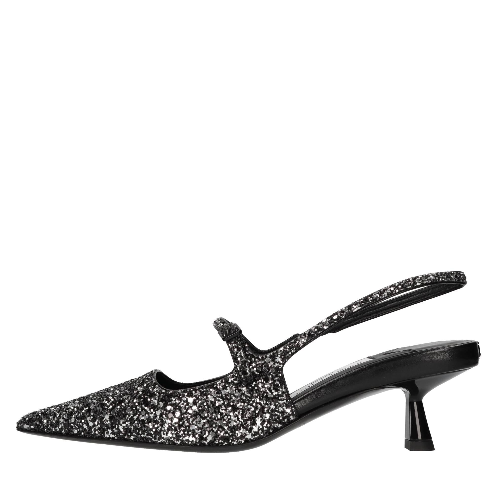 Décolleté slingback in pelle e glitter 