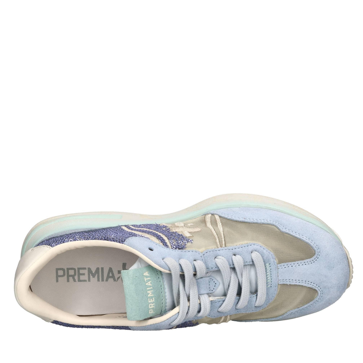 Sneakers in pelle scamosciata, tessuto e inserti in pelle 