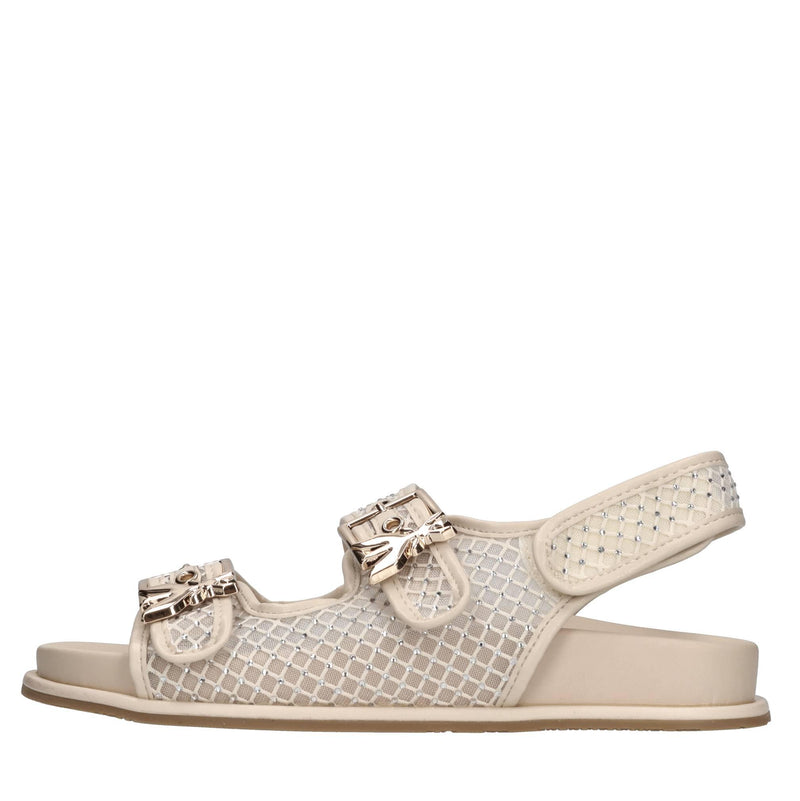 Sandali in ecopelle, rete in tessuto e strass 