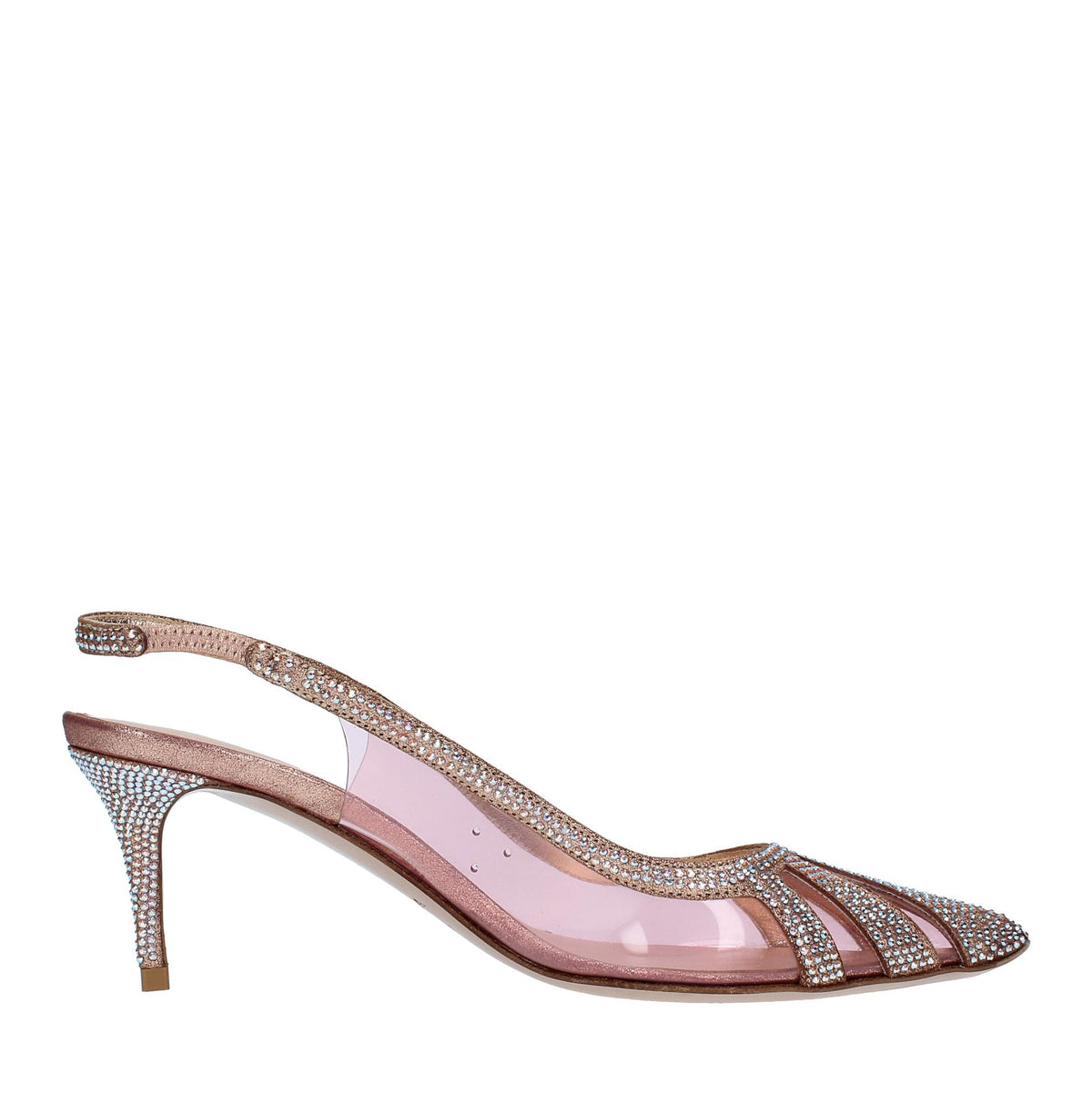Décolleté Slingback in pelle strass e PVC 