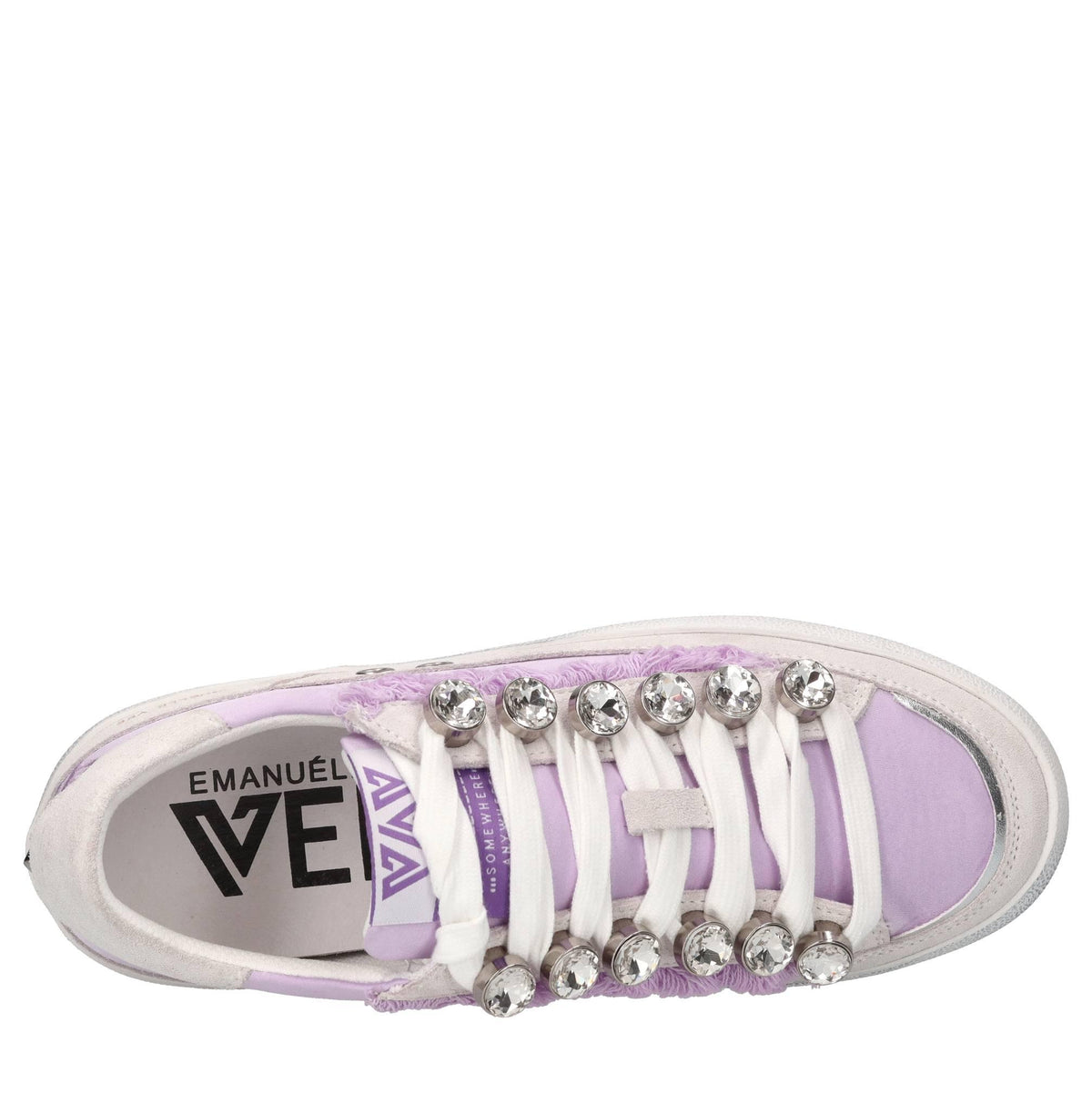 Sneakers in pelle,tessuto e strass 
