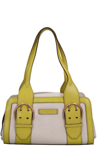 Borsa in pelle e tessuto 
