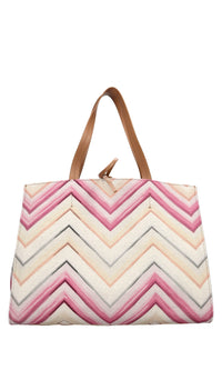 Borsa in tessuto zig zag e pelle 