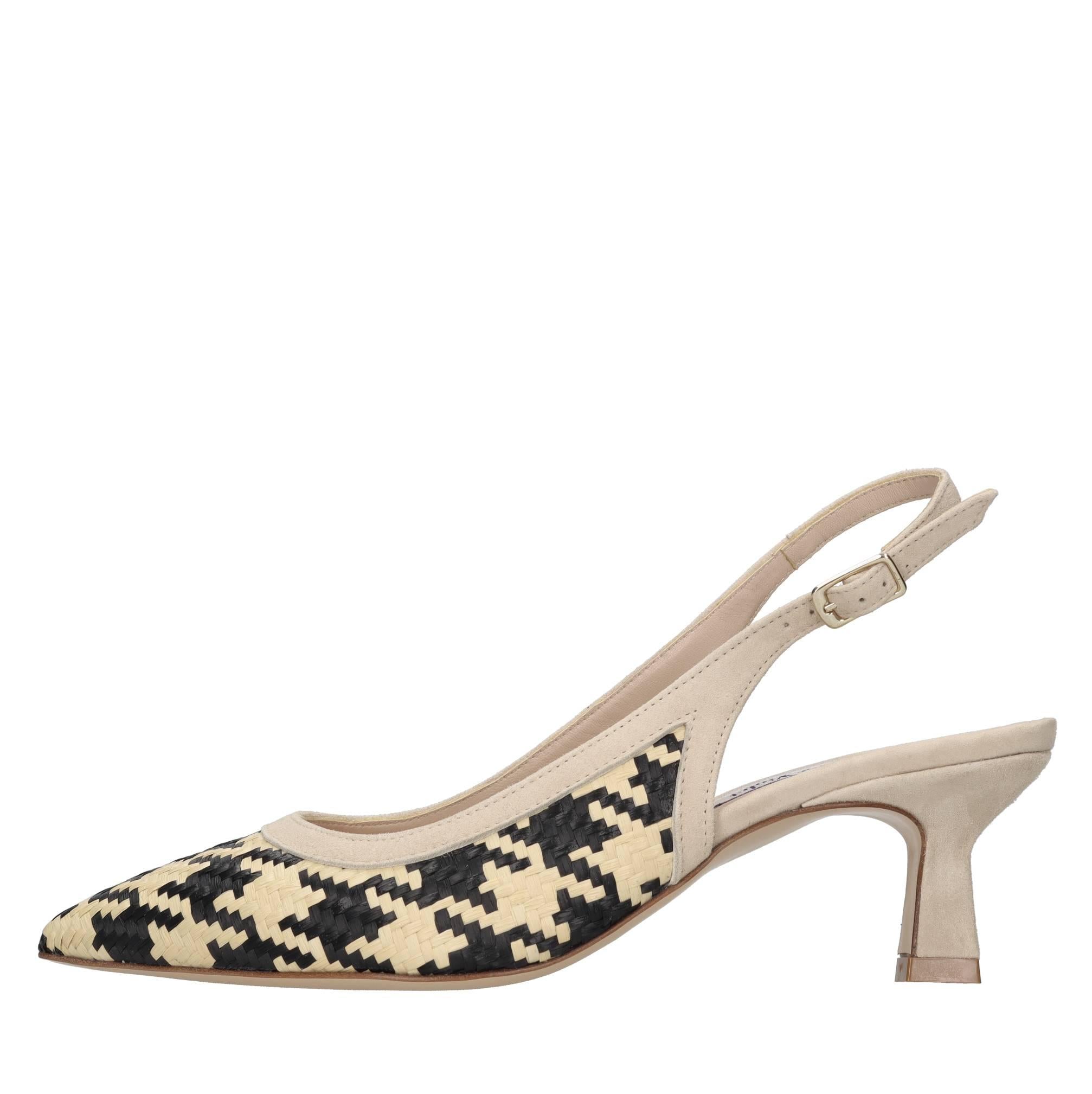 Décolleté slingback in pelle e rafia 