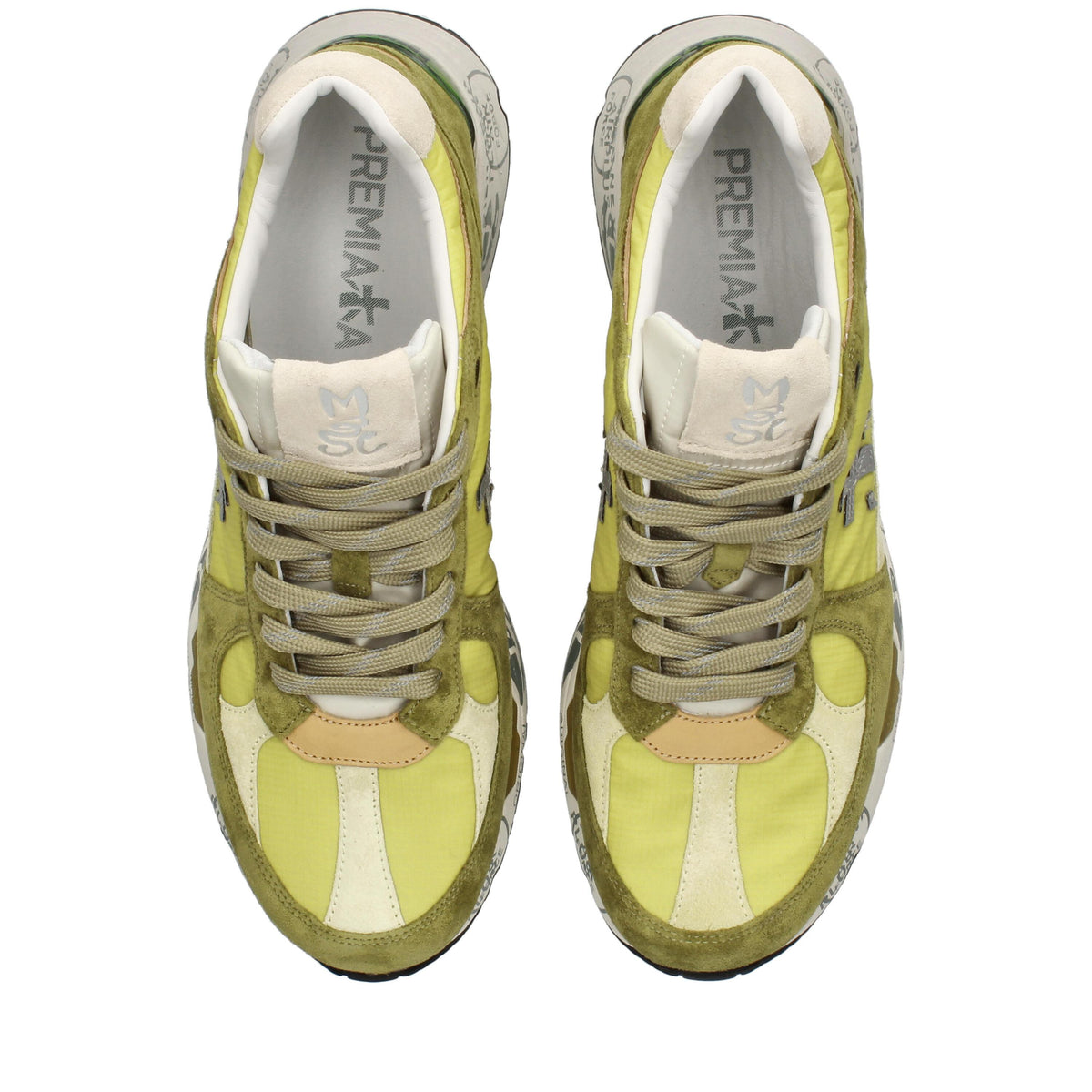 Sneakers in pelle scamosciata, tessuto e inserti in pelle 