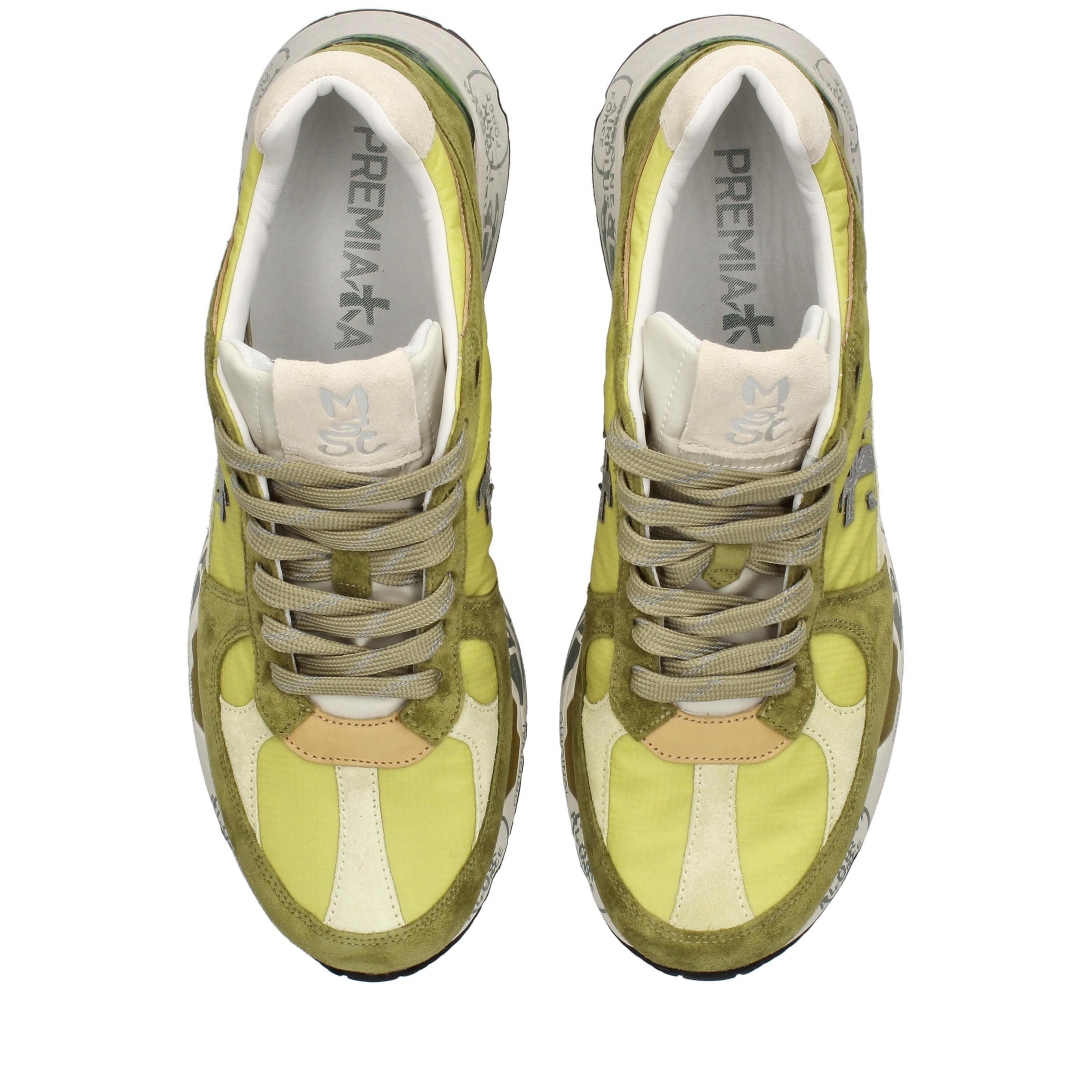 Sneakers in pelle scamosciata, tessuto e inserti in pelle 