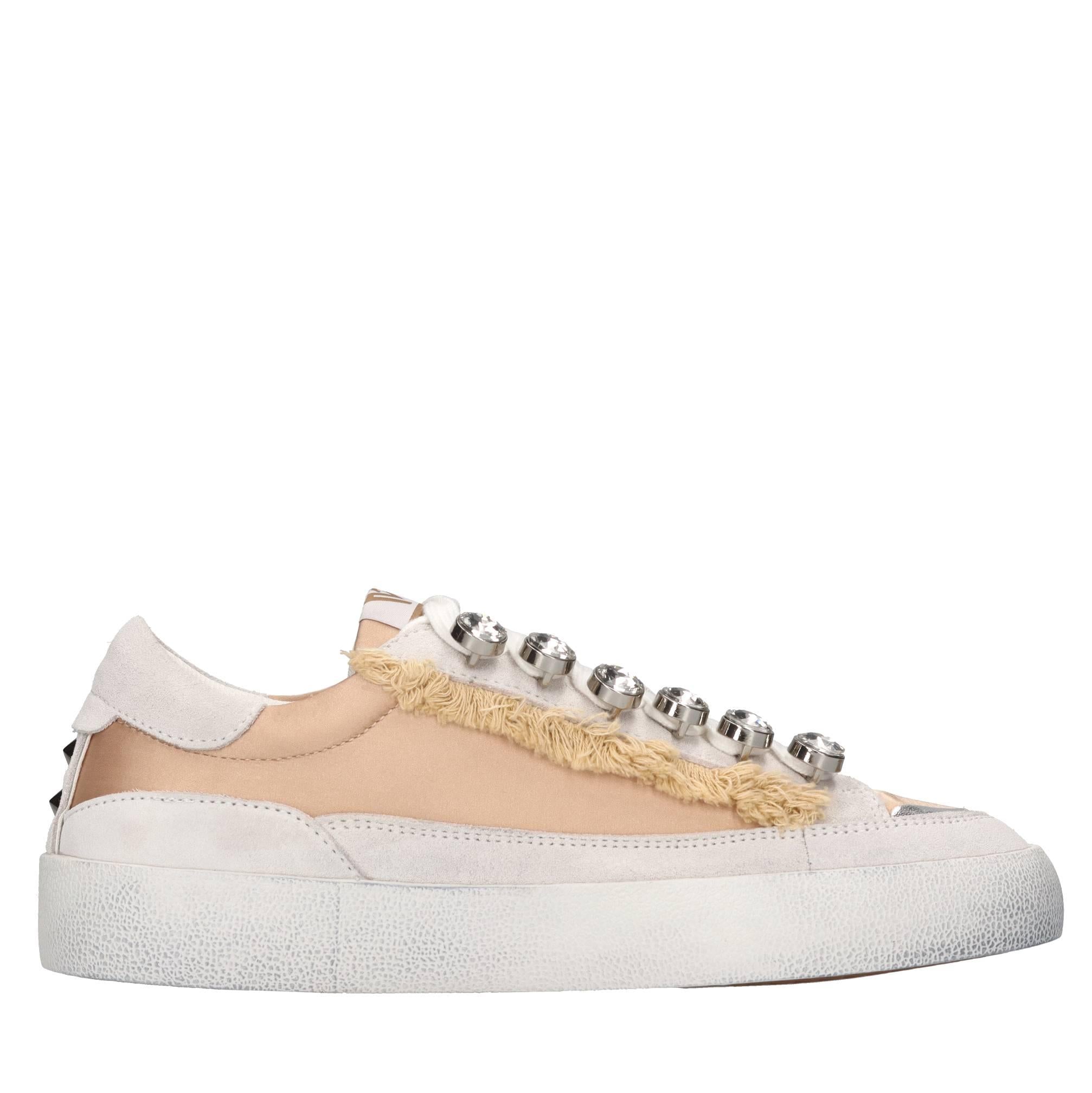 Sneakers in pelle, tessuto e strass 