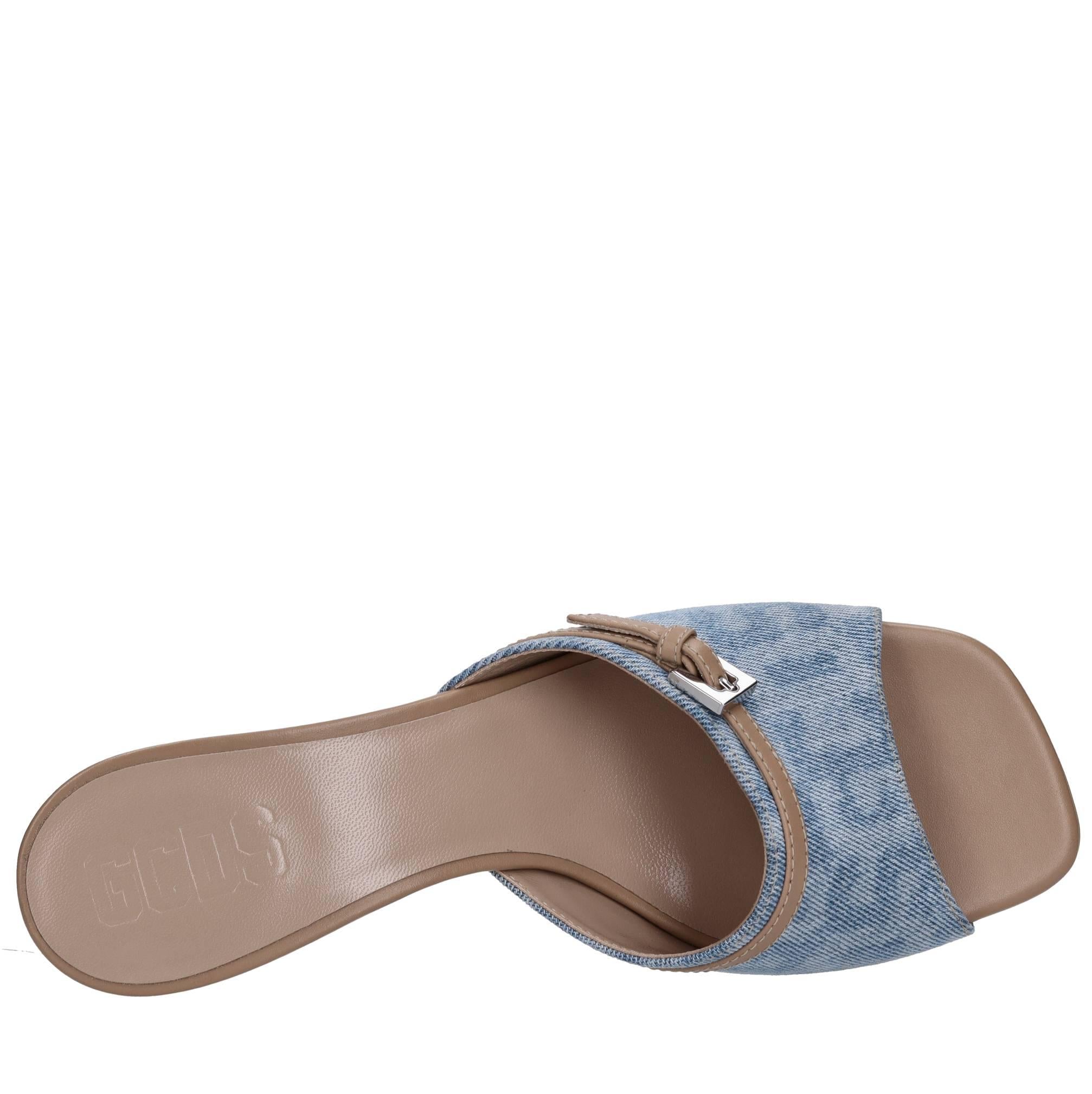 Mules in pelle e tessuto 