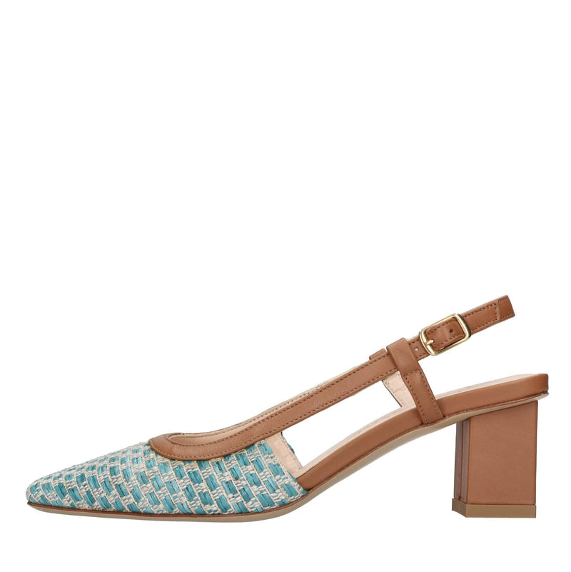 Décolleté slingback in rafia e pelle 