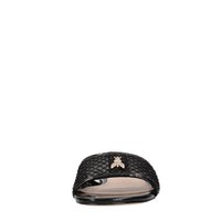 Mules in ecopelle, rete in tessuto e strass 