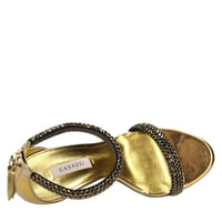 Sandali Olimpo in tessuto specchiato e strass. 