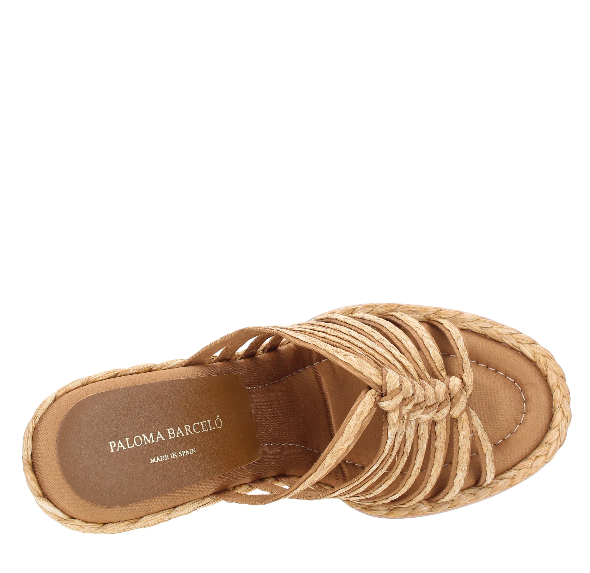Sandali Mules Zeppa in rafia pelle e tessuto 