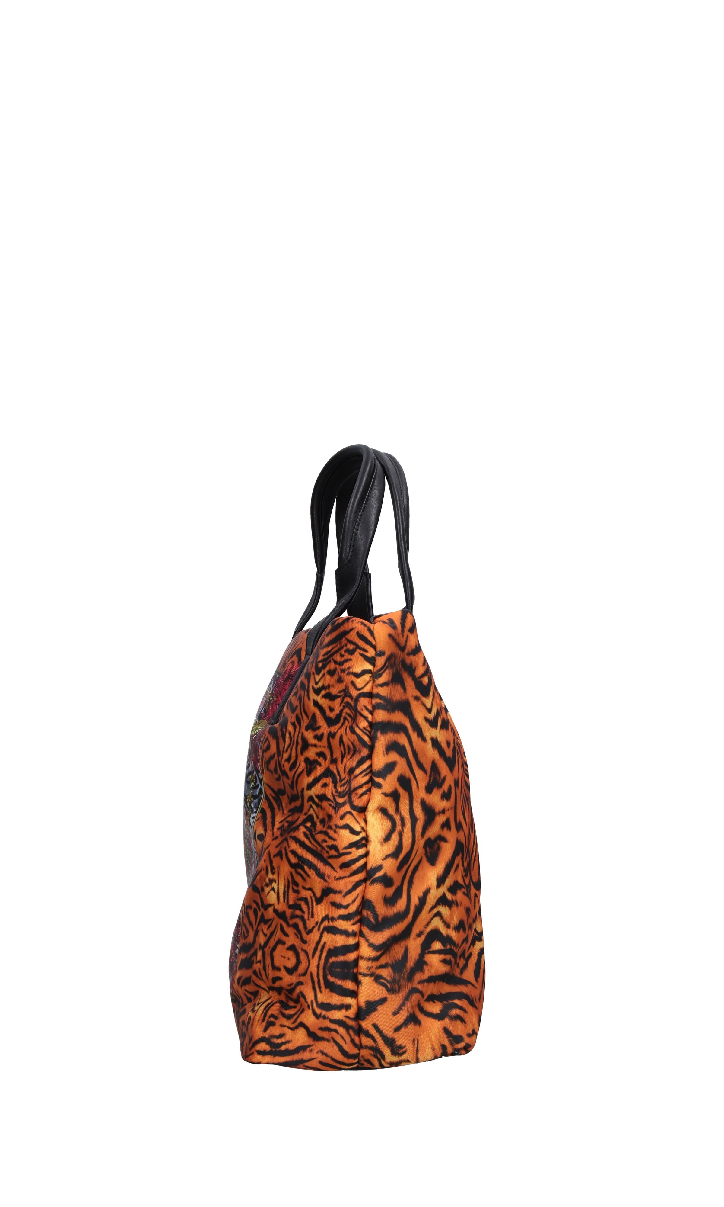 Borsa in tessuto con inserti in ecopelle 