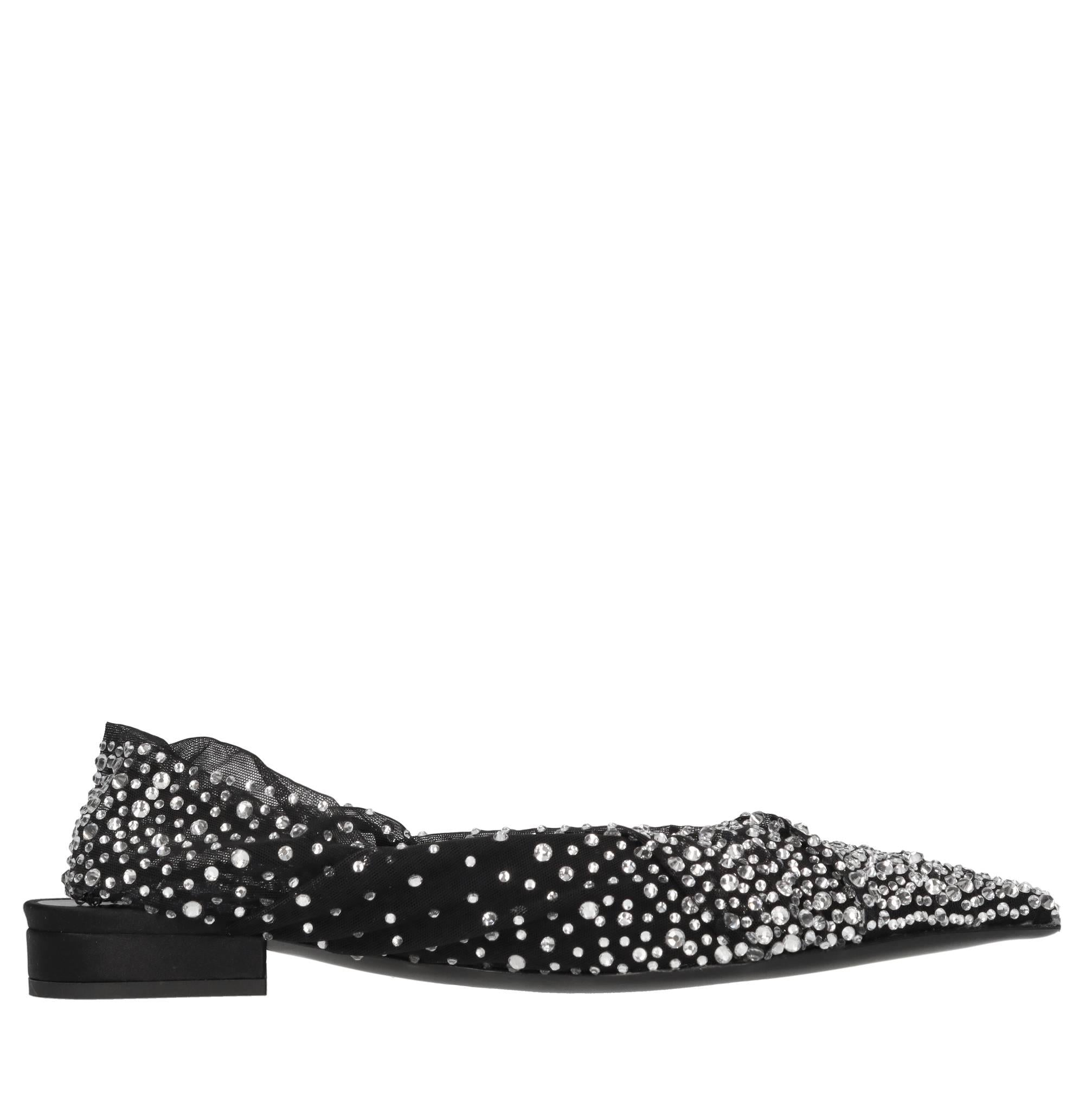 Ballerine slingback in tulle e strass 