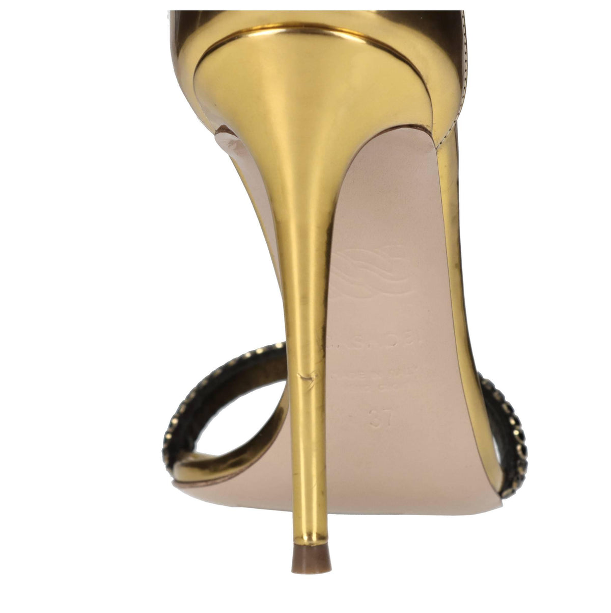 Sandali Olimpo in tessuto specchiato e strass. 