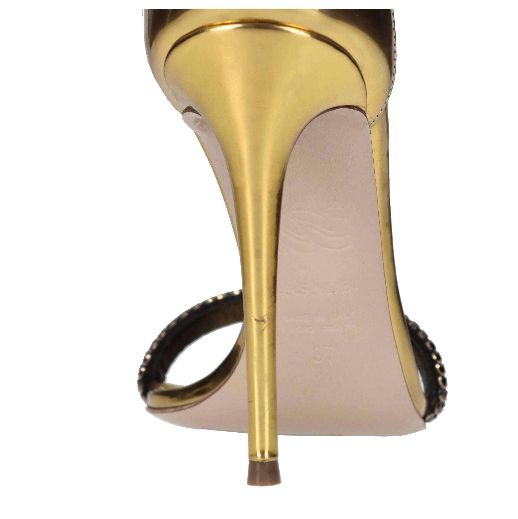 Sandali Olimpo in tessuto specchiato e strass. 