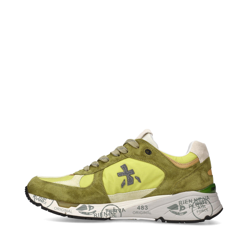 Sneakers in pelle scamosciata, tessuto e inserti in pelle 