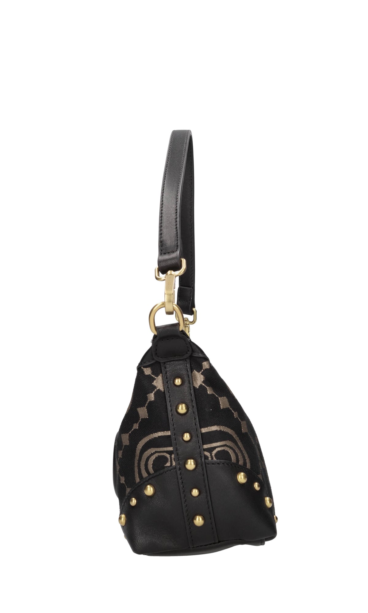 Borsa in tessuto con inserti in pelle e borchie 