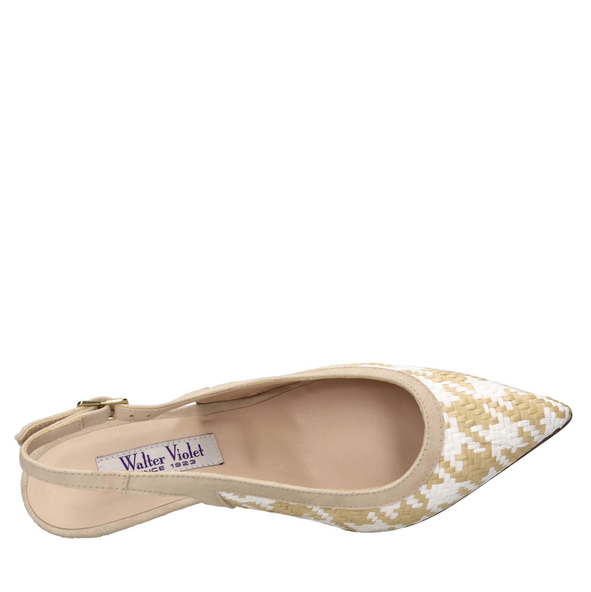 Décolleté slingback in pelle e rafia 