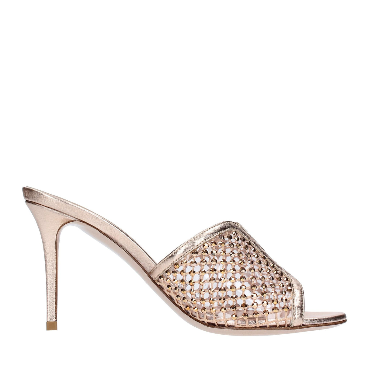 Mules in pelle tessuto e PVC 