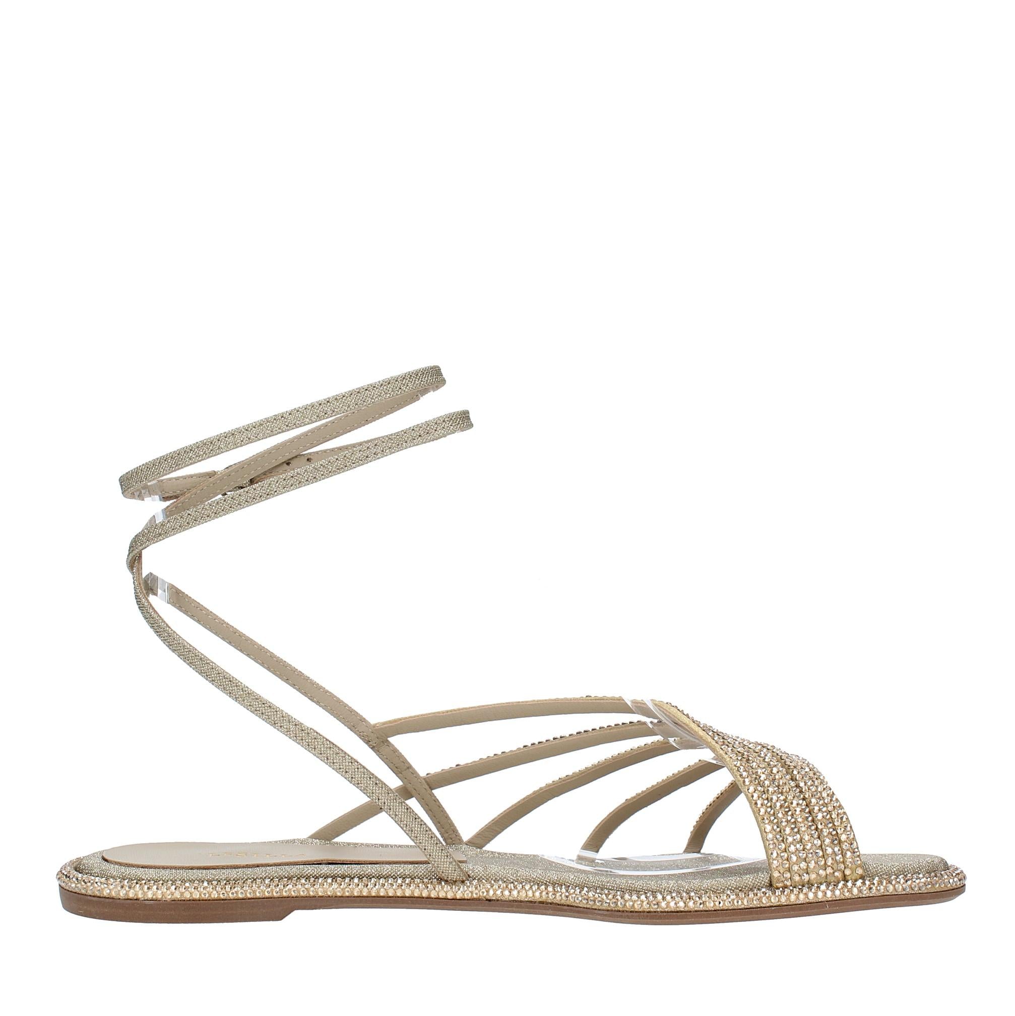 Sandali flat modello SCARLET  in tessuto e microstrass 