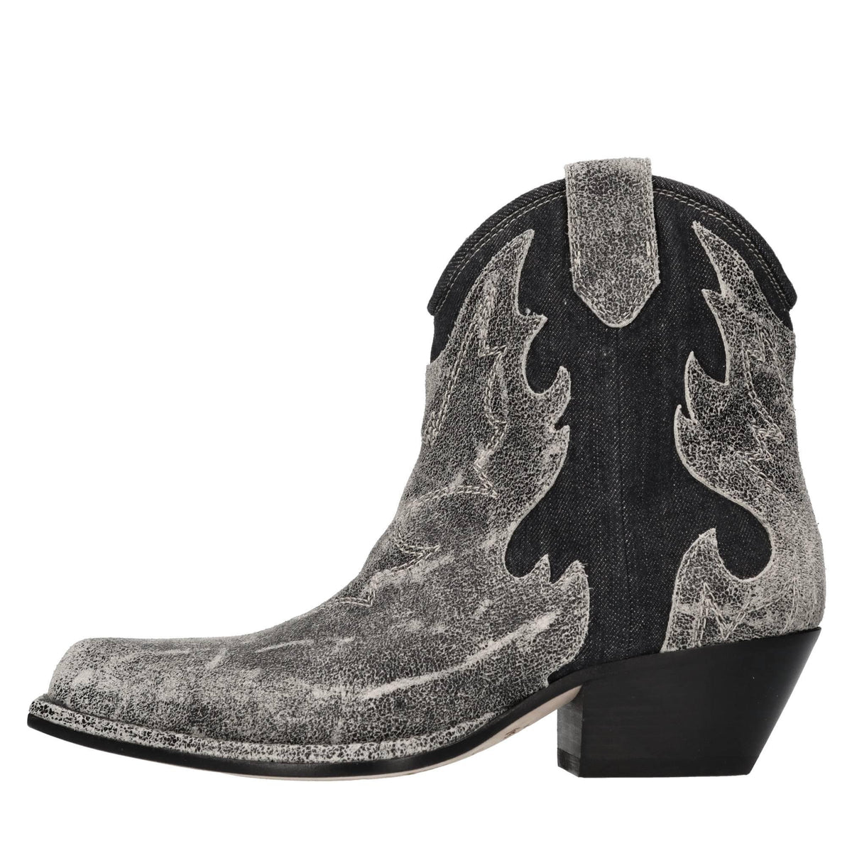 Stivaletti texani in pelle e denim 