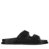 Mules in ecopelle, rete in tessuto e strass 