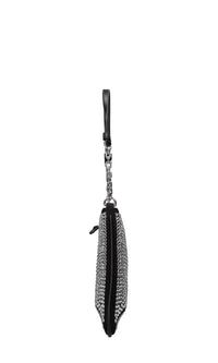 Borsa in tessuto con strass ed ecopelle 