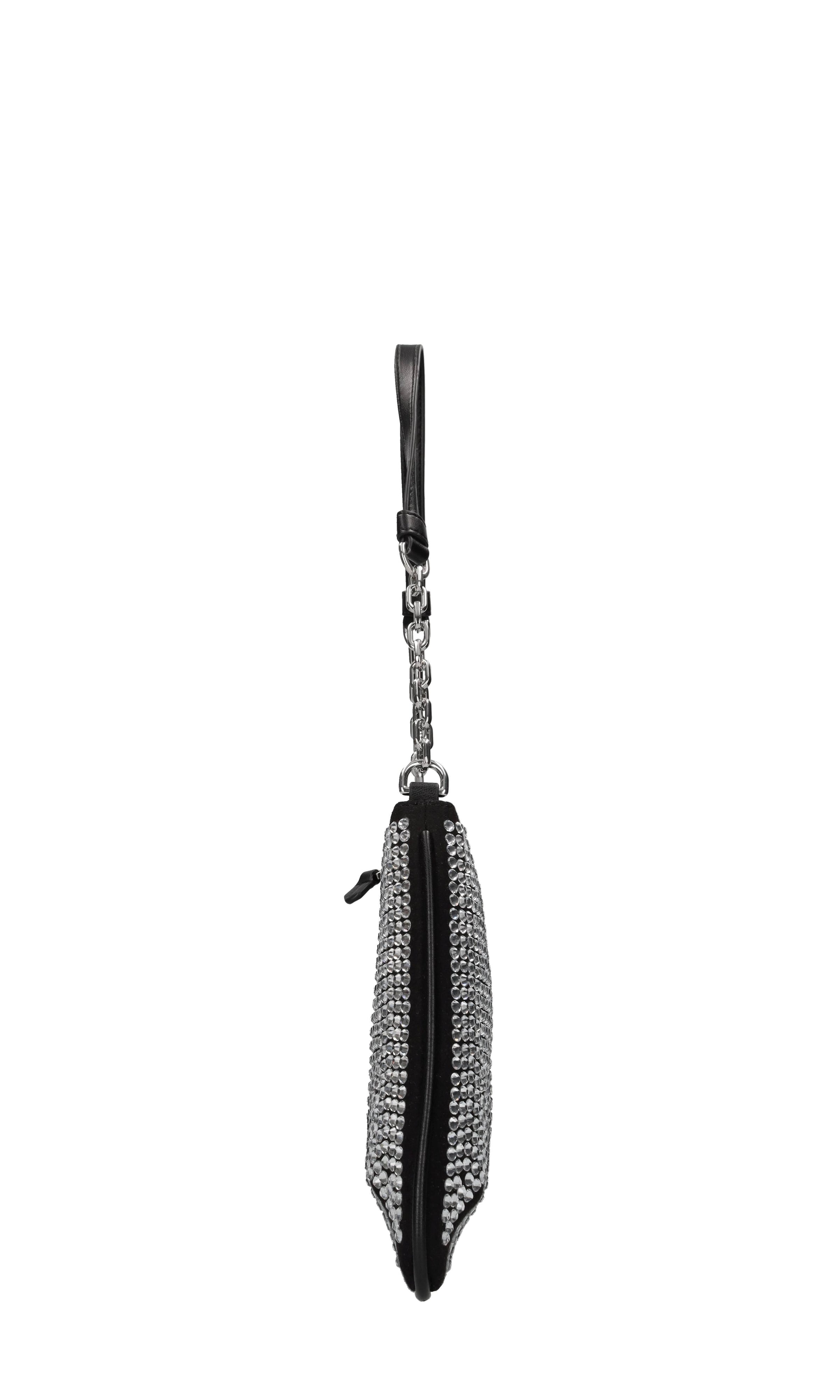 Borsa in tessuto con strass ed ecopelle 