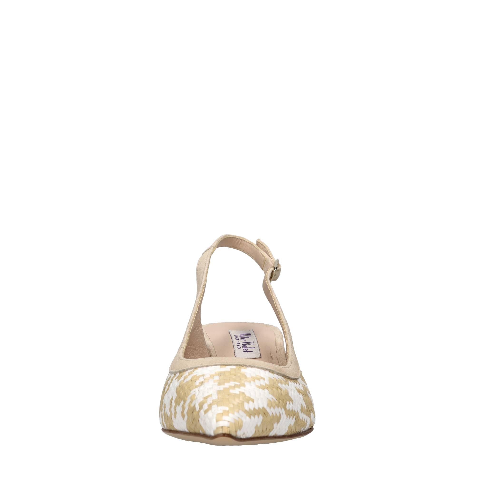 Décolleté slingback in pelle e rafia 