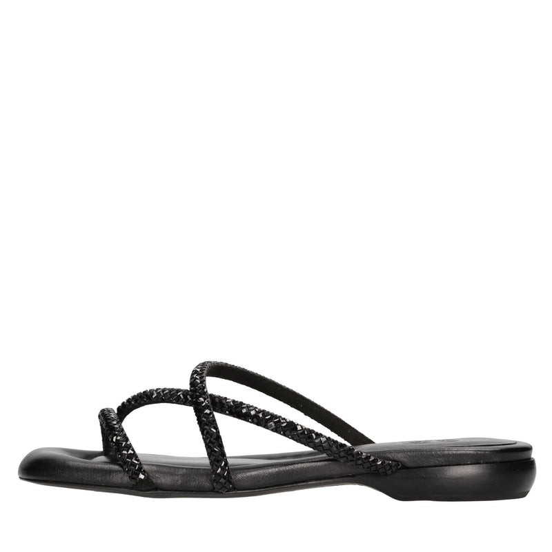 Mules in tessuto e strass 