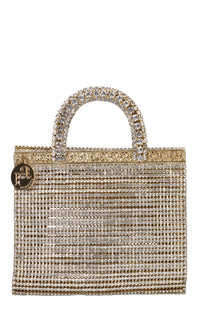 Borsa in tessuto, metallo e strass 