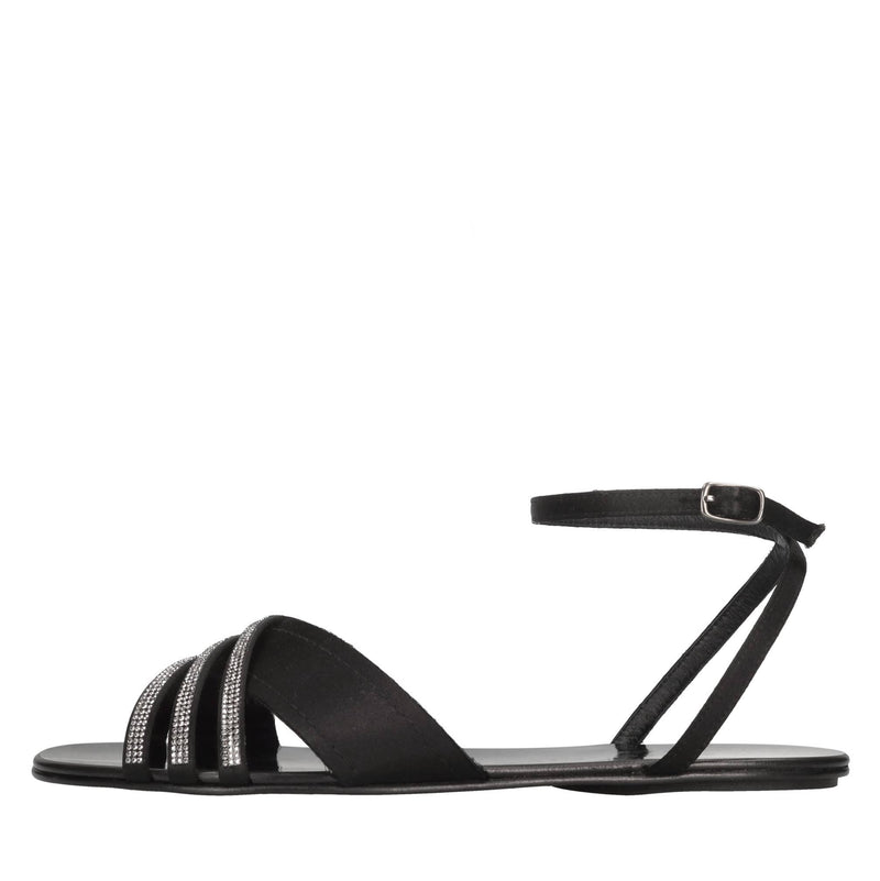 Sandali flat in raso e strass 
